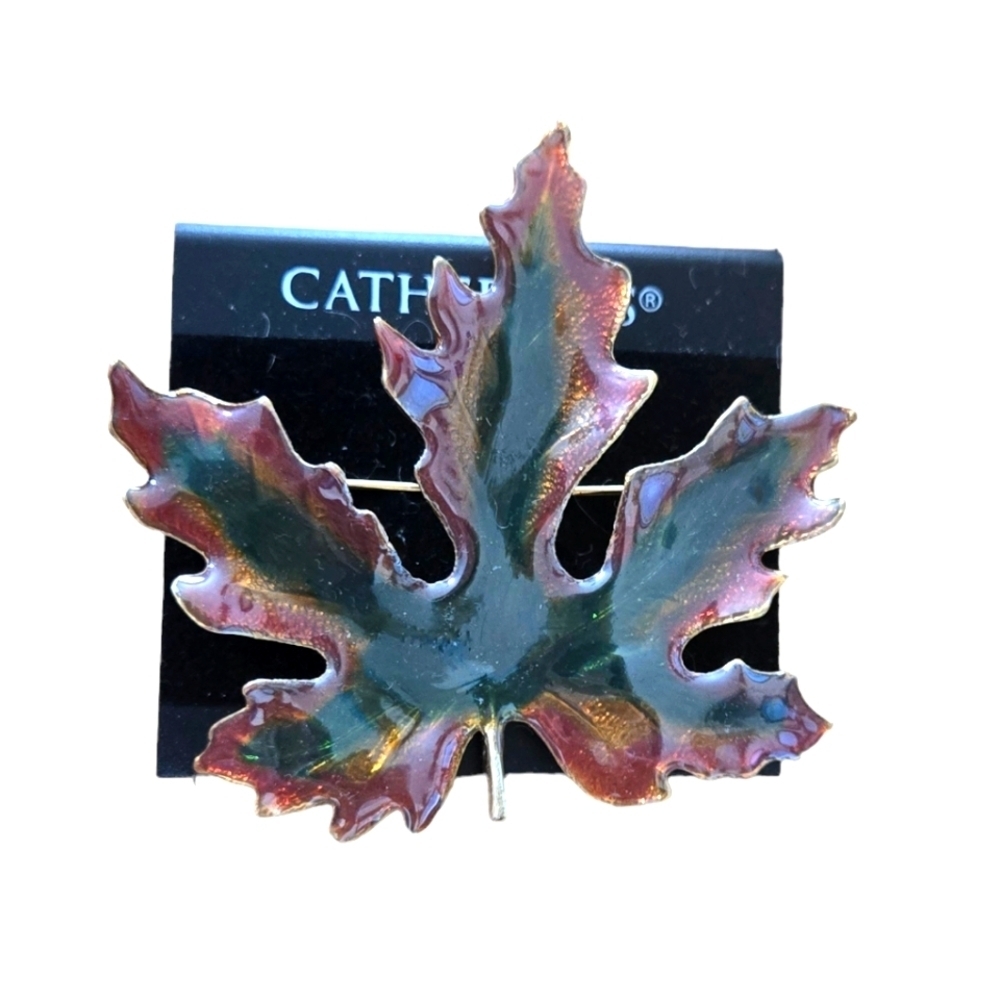 NWT, Catherines Brooch, Women's Pin, Autumn Leaf, Green, Reds, Golds, New